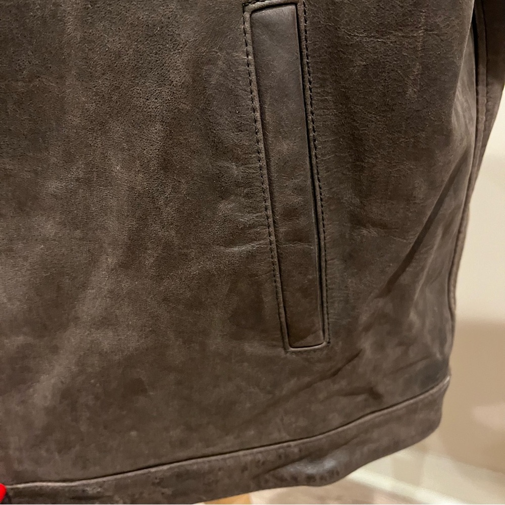 Chaps Men's Dark Brown Leather Bomber Jacket - Picture 6 of 9